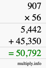 How to calculate 907 times 56 using long multiplication