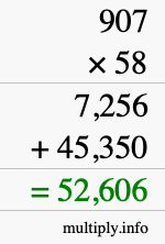 How to calculate 907 times 58 using long multiplication