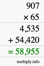 How to calculate 907 times 65 using long multiplication How to calculate 907 times 65 using long multiplication