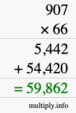 How to calculate 907 times 66 using long multiplication