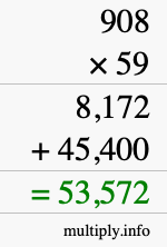 How to calculate 908 times 59 using long multiplication