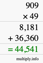 How to calculate 909 times 49 using long multiplication