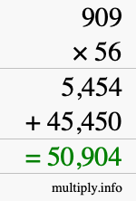 How to calculate 909 times 56 using long multiplication