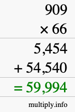 How to calculate 909 times 66 using long multiplication