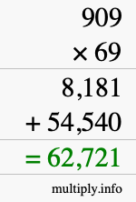 How to calculate 909 times 69 using long multiplication