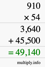 How to calculate 910 times 54 using long multiplication