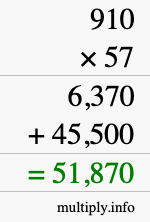 How to calculate 910 times 57 using long multiplication How to calculate 910 times 57 using long multiplication