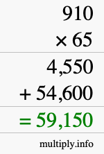 How to calculate 910 times 65 using long multiplication How to calculate 910 times 65 using long multiplication