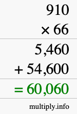 How to calculate 910 times 66 using long multiplication