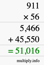 How to calculate 911 times 56 using long multiplication