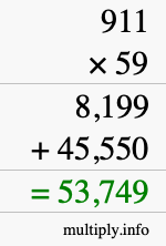 How to calculate 911 times 59 using long multiplication