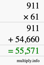 How to calculate 911 times 61 using long multiplication
