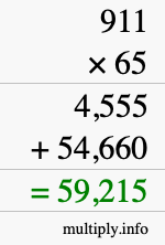 How to calculate 911 times 65 using long multiplication