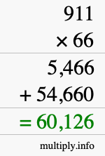 How to calculate 911 times 66 using long multiplication