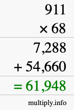 How to calculate 911 times 68 using long multiplication