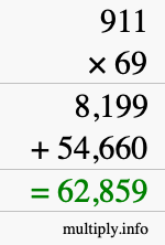 How to calculate 911 times 69 using long multiplication