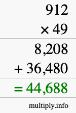 How to calculate 912 times 49 using long multiplication