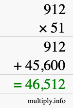 How to calculate 912 times 51 using long multiplication