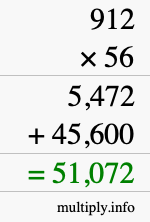 How to calculate 912 times 56 using long multiplication
