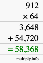 How to calculate 912 times 64 using long multiplication