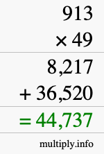 How to calculate 913 times 49 using long multiplication