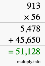 How to calculate 913 times 56 using long multiplication