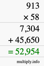 How to calculate 913 times 58 using long multiplication