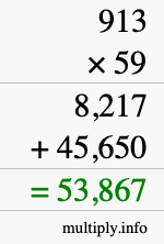 How to calculate 913 times 59 using long multiplication