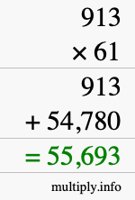 How to calculate 913 times 61 using long multiplication