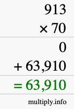 How to calculate 913 times 70 using long multiplication