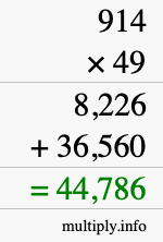 How to calculate 914 times 49 using long multiplication