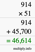 How to calculate 914 times 51 using long multiplication