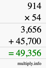 How to calculate 914 times 54 using long multiplication