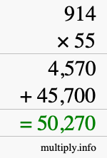 How to calculate 914 times 55 using long multiplication