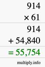How to calculate 914 times 61 using long multiplication