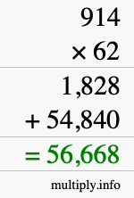 How to calculate 914 times 62 using long multiplication