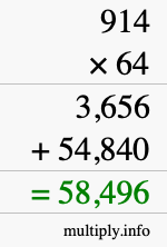 How to calculate 914 times 64 using long multiplication
