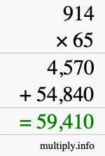 How to calculate 914 times 65 using long multiplication How to calculate 914 times 65 using long multiplication
