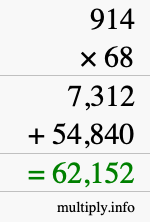 How to calculate 914 times 68 using long multiplication