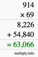 How to calculate 914 times 69 using long multiplication