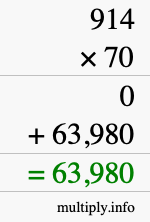How to calculate 914 times 70 using long multiplication