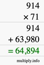 How to calculate 914 times 71 using long multiplication