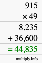 How to calculate 915 times 49 using long multiplication