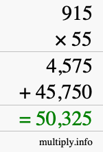 How to calculate 915 times 55 using long multiplication