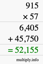 How to calculate 915 times 57 using long multiplication