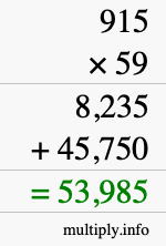 How to calculate 915 times 59 using long multiplication