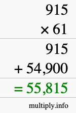 How to calculate 915 times 61 using long multiplication