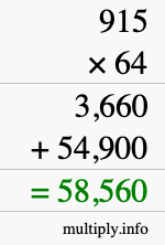 How to calculate 915 times 64 using long multiplication