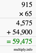 How to calculate 915 times 65 using long multiplication How to calculate 915 times 65 using long multiplication