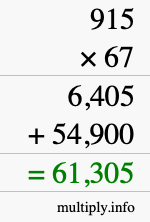How to calculate 915 times 67 using long multiplication